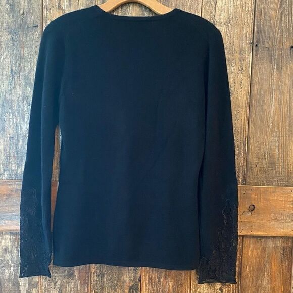 Mainbocher S Black Vintage 100% Cashmere Crew Lacey Long Sleeve Sweater - Picture 3 of 7
